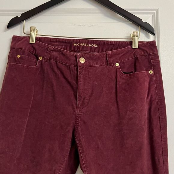Michael Kors Skinny Super Soft Corduroys in Merlot with Gold Hardware Size 10 - Picture 4 of 16